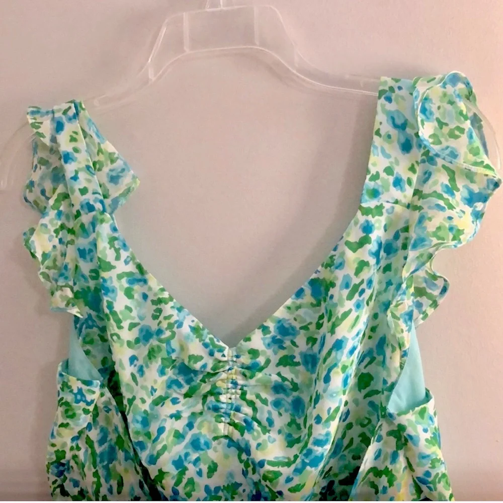 Romance Silky Chiffon Sleeveless Top, Tie Back, Watercolor Blue/Greens, 12 - Picture 3 of 8